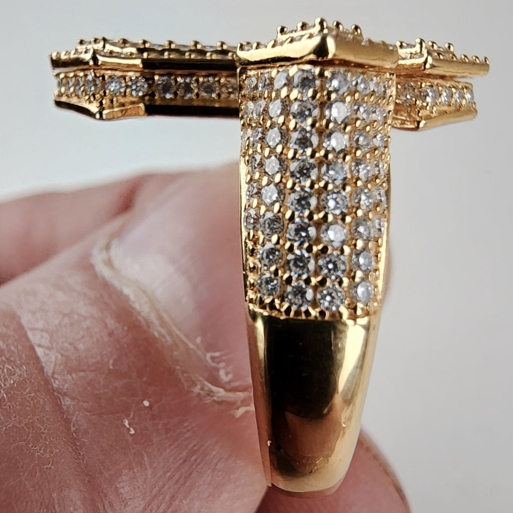 Moissanite Cross Ring Size 11 1/4 Gold Over Sterling Silver 925 New Iced Out