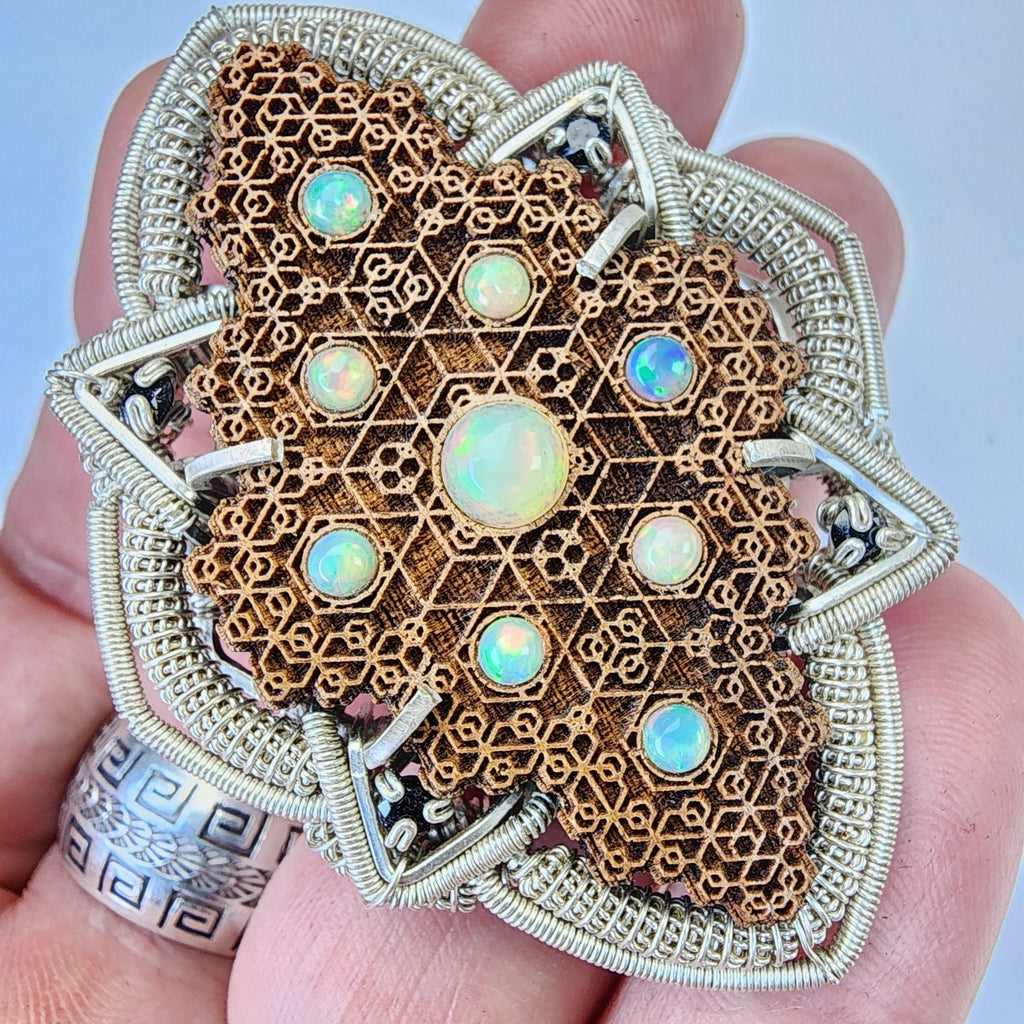 Opal Wire Wrap by LaserTrees & WrappedEnergy Sterling Silver 925 Pendant