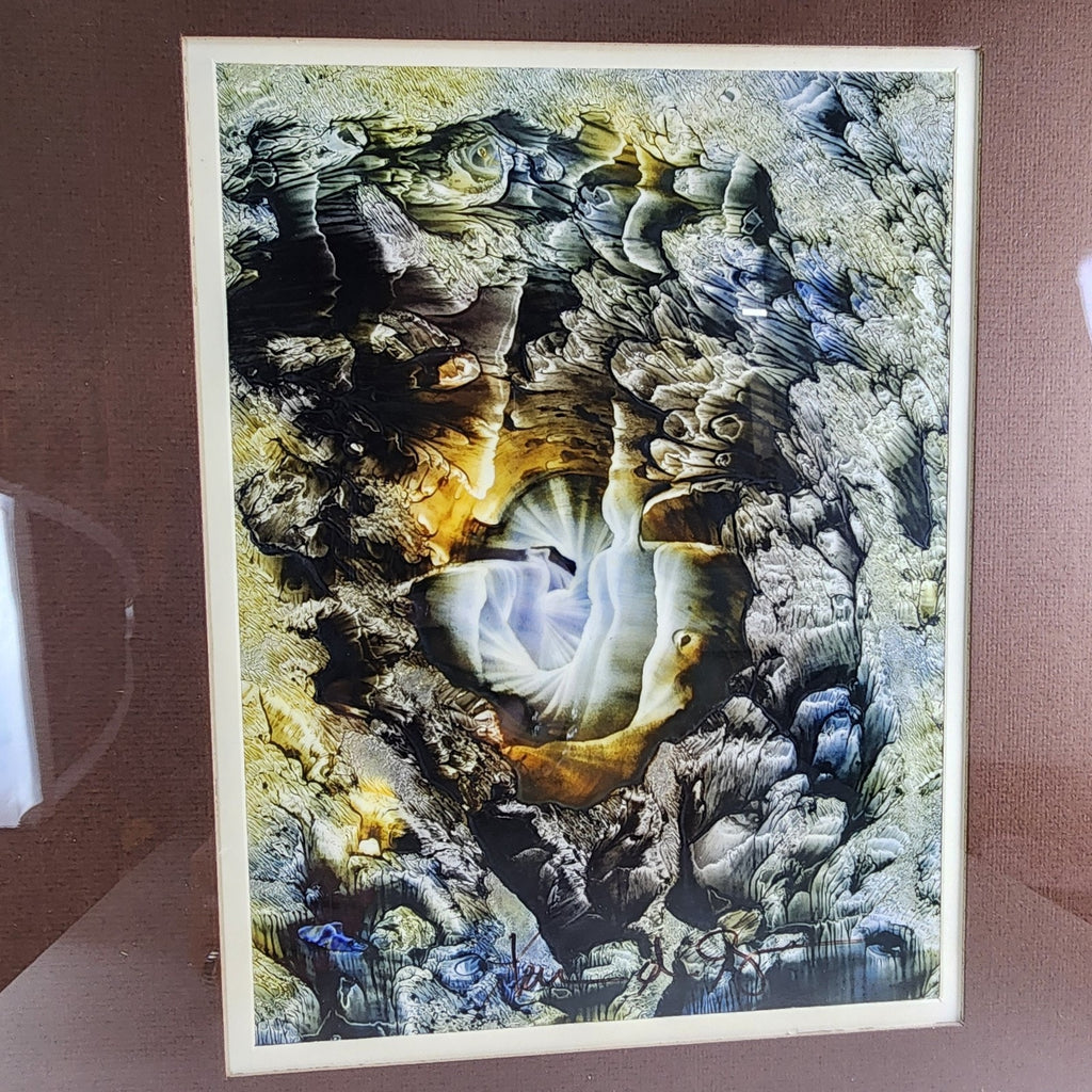 1974 Yvon D'Anjou Decalcomania Tempera Original Painting Surrealist Art MCM