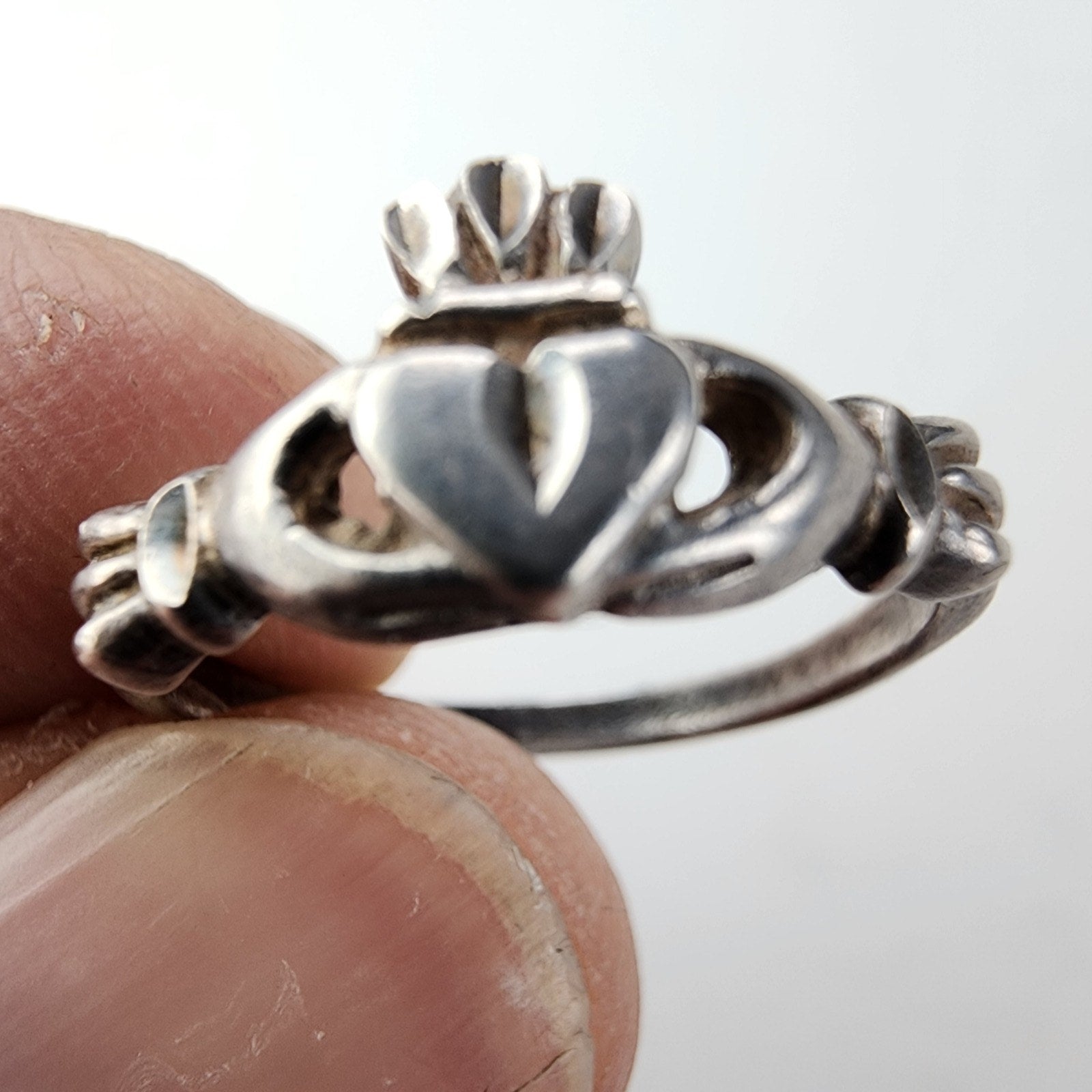Irish Claddagh Diamond Cut Ring Size 6 1/2 Sterling Silver 925 Vintage