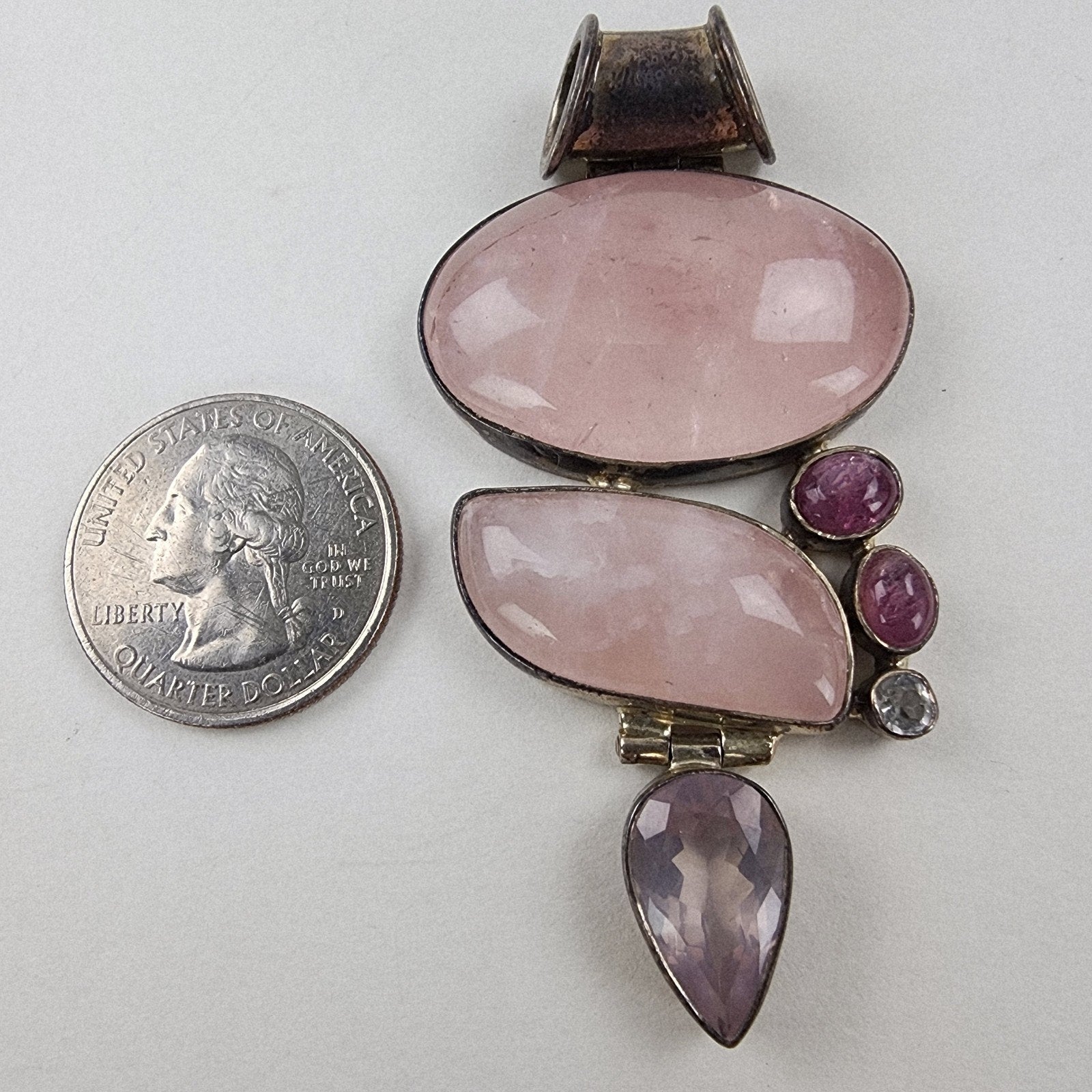 Amethyst & Rose Quartz Boho Sterling Silver 925 Pendant Vintage