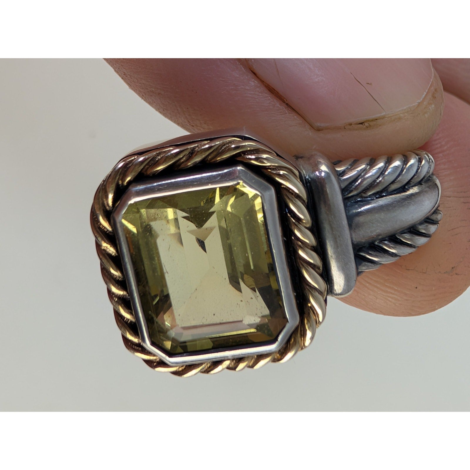 14K Yellow Gold PERIDOT Sterling Silver 925 Emerald Cut Vintage 5ct Pendant