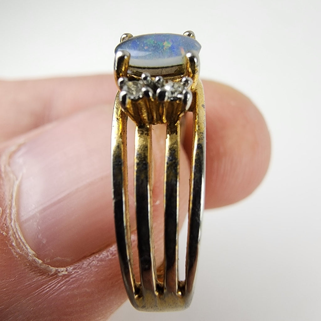 18K HGE Black Opal Ring Size 6 1/2 Heavy Gold Electroplate Vintage