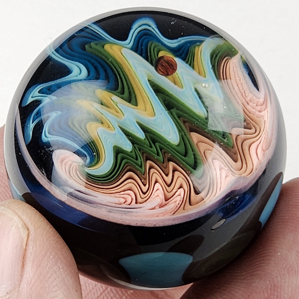 38mm Opal WigWag Dotstack Boro Glass Marble Unsigned Handmade Heady