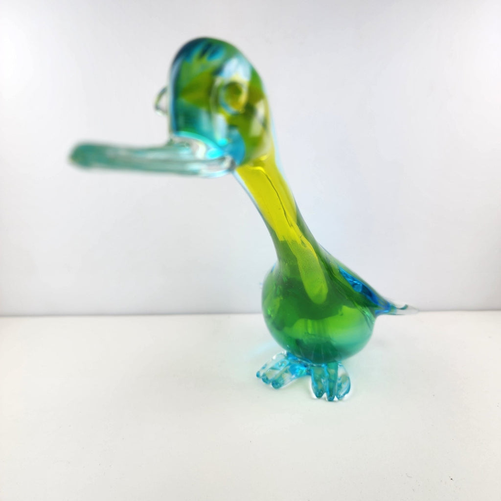 14" Murano Art Glass Duck Handmade Green Yellow Blue Bird Animal