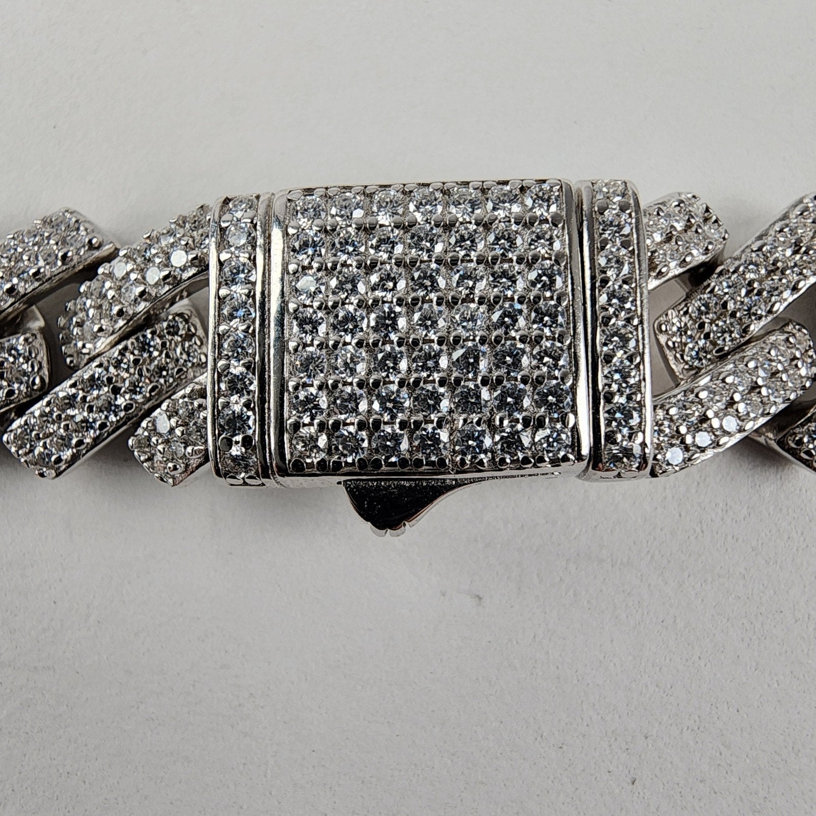 20" Moissanite 12mm Monaco Sterling Silver Tennis Necklace Iced Chain Cuban 76g