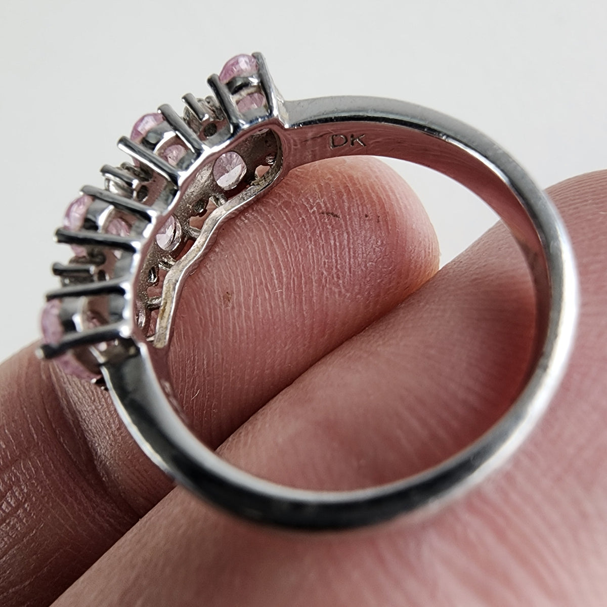 Pink & Clear Pave Cocktail Ring Size 7 in Sterling Silver 925 Vintage