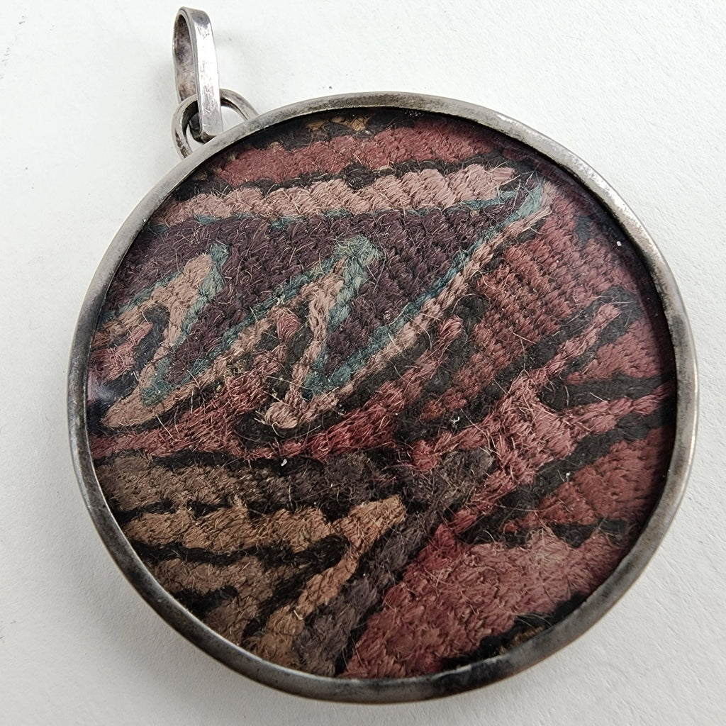 Peru Pre-Columbian Weaving Fragment Sterling Silver 925 Pendant Vintage