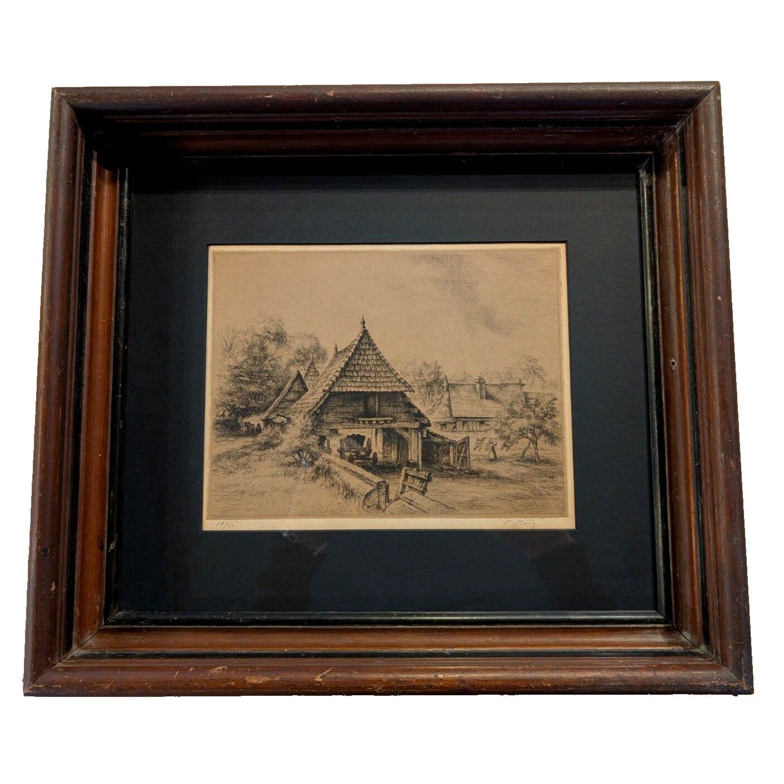Framed Cottage Engraving by Pau Roig Cisa (1879-1955) Signedd & Numbered
