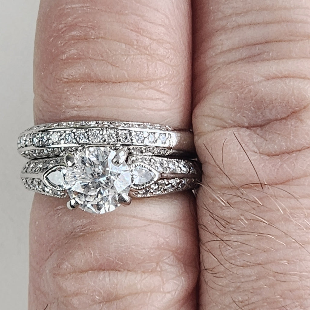 Vintage .900 Platinum Natural Diamond Wedding Set 1.00ct Center Stone 8.2g