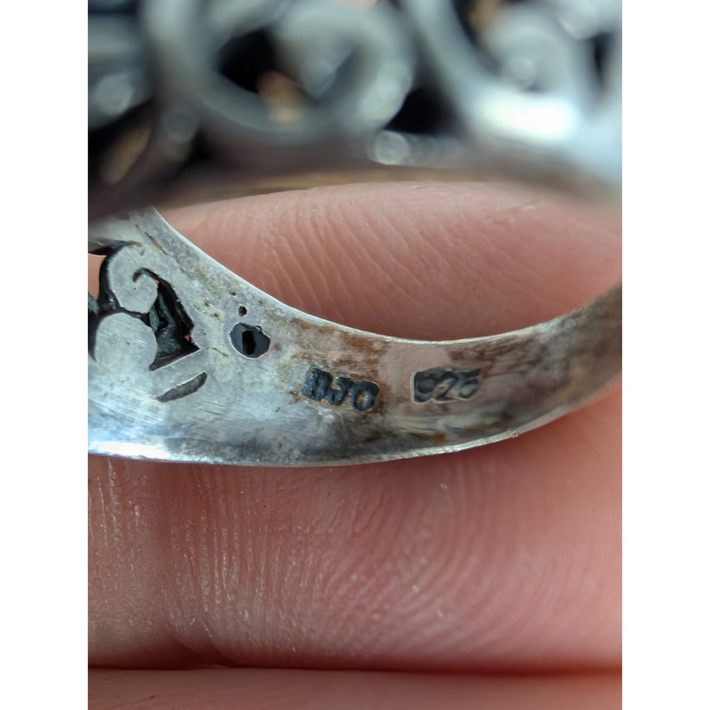 Vintage Bali Black Onyx Sterling Silver 925 Ring Size 7