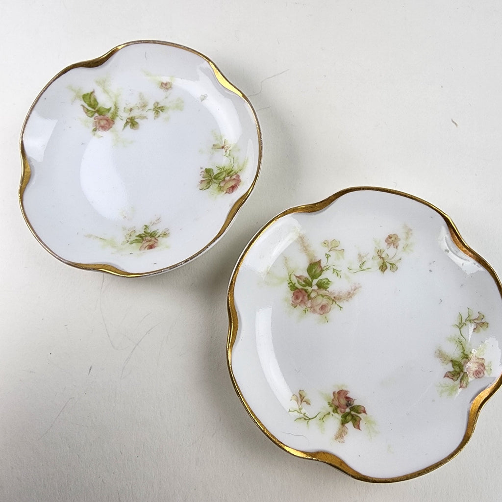 3" Porcelain Butter Pat Dish Pair Limoges France Hand Painted Vintage