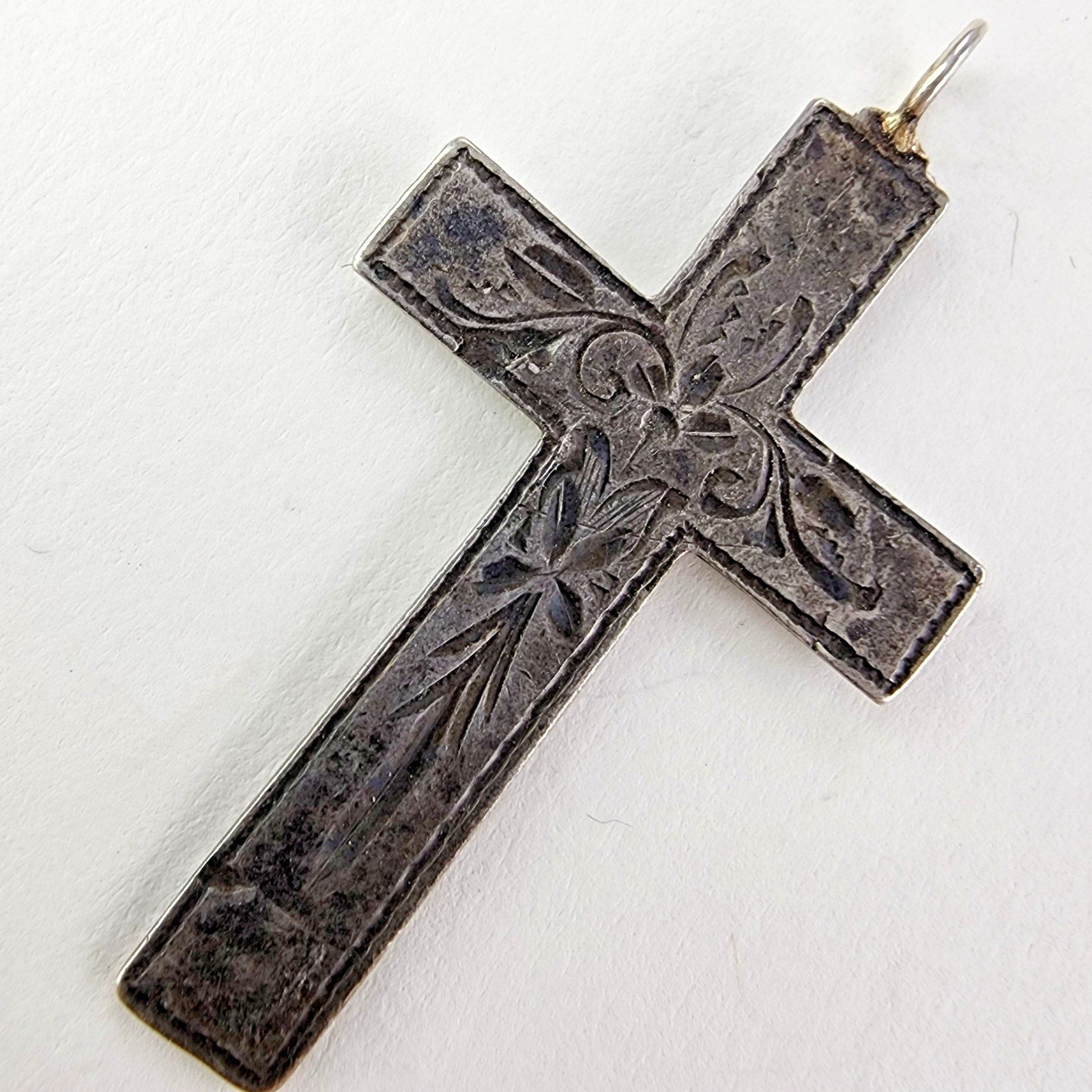 Russian Orthodox Imperial Engraved Floral 84 Silver 875 Crucifix Cross Pendant