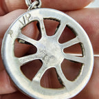 Old Pawn Turquoise Wagon Wheel Pendant Necklace Sterling Silver 925 Signed VP
