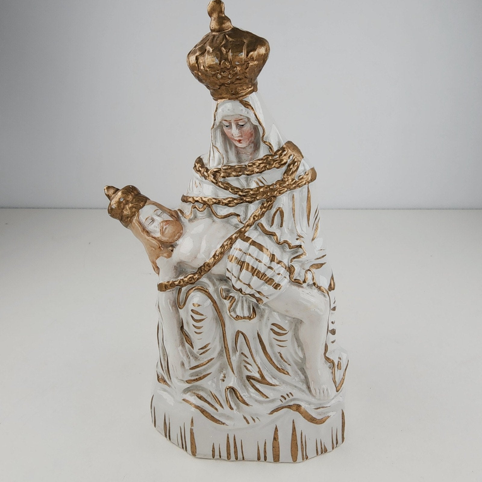 Porcelain Pieta Madonna & Child German Gold Gilt Model 7189 Virgin Mary Figurine