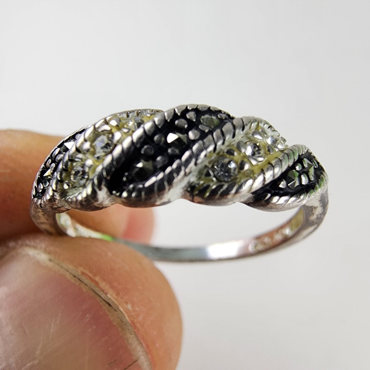 Marcasite Dual Color Sterling Silver 925 Ring Size 8 1/4 Vintage