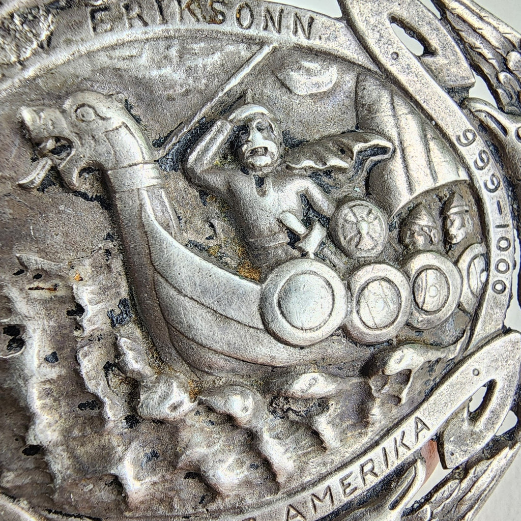 Antique Leif Erikson 830 Silver Brooch Soren Nielsen Norsk Monster Eriksonn