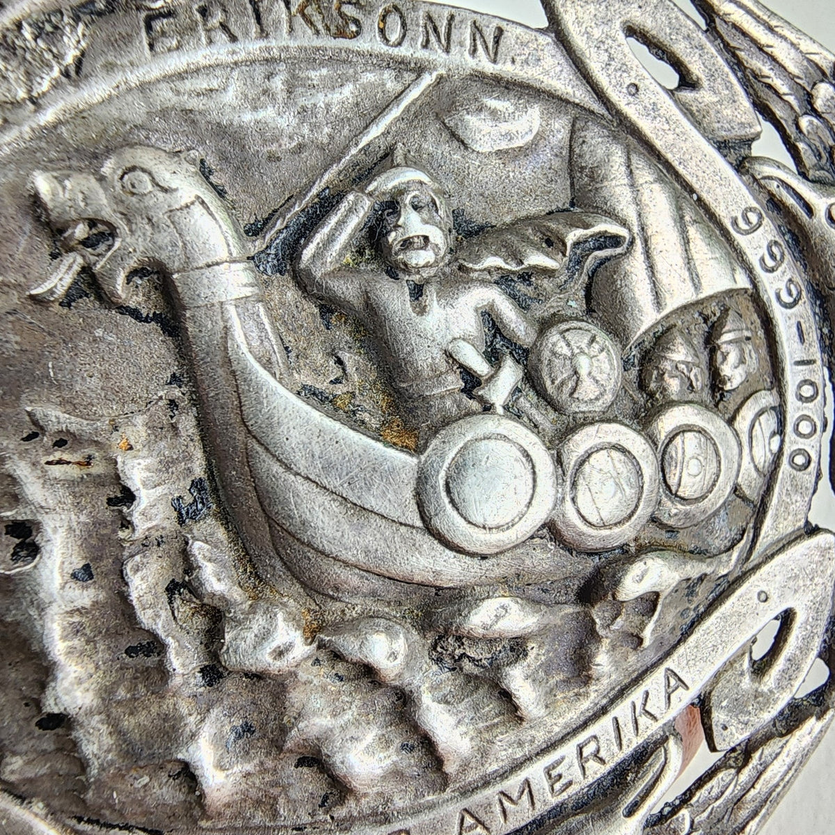 Antique Leif Erikson 830 Silver Brooch Soren Nielsen Norsk Monster Eriksonn