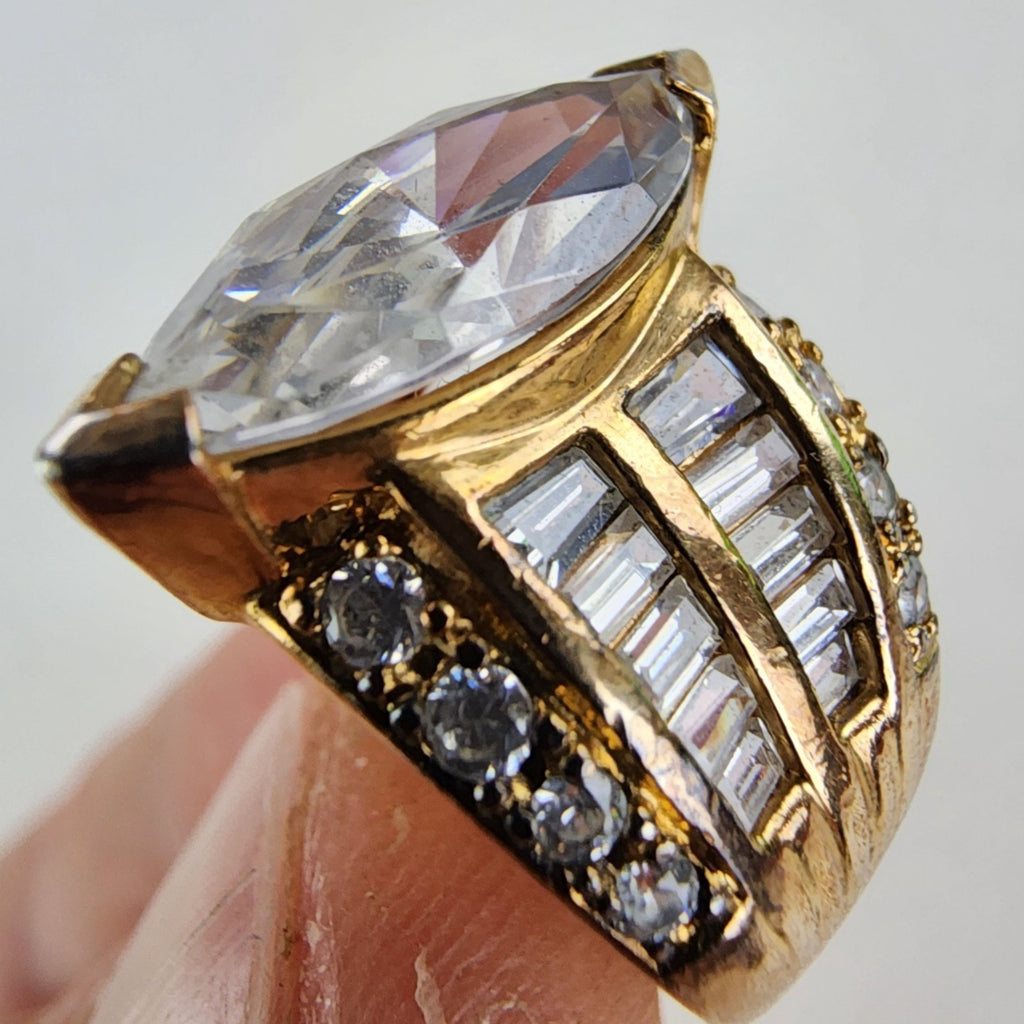 Marquise & Baguette CZ Cocktail Ring Size 6 Sterling Silver 925 Vintage