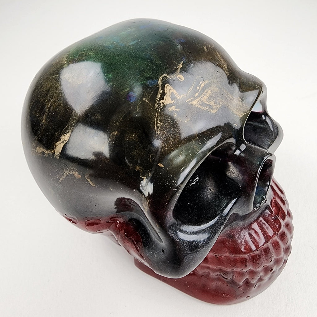 Handmade Multicolor Gold Dusted Epoxy Skull Red & Green