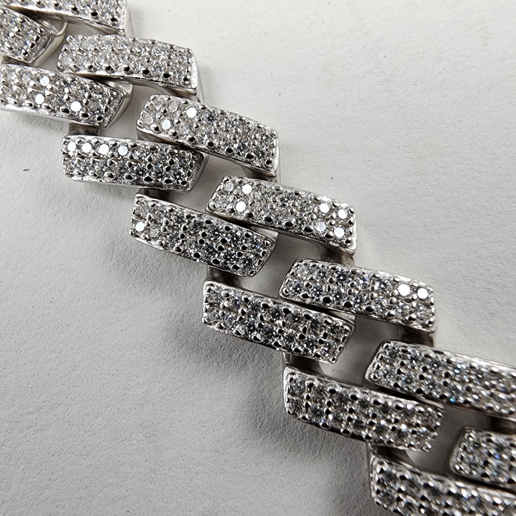 20" Moissanite 12mm Monaco Sterling Silver Tennis Necklace Iced Chain Cuban 76g