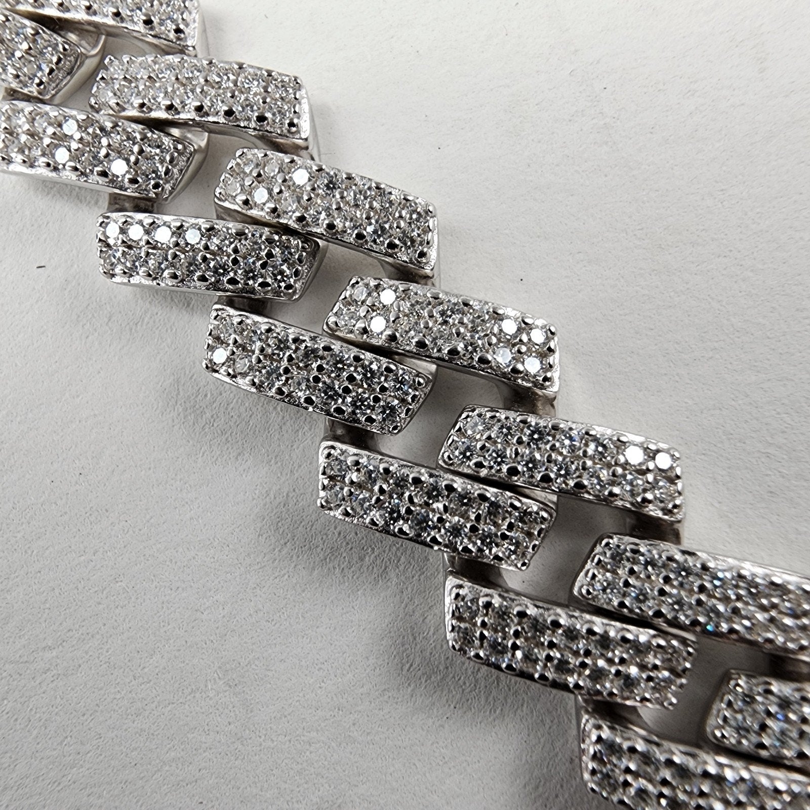 20" Moissanite 12mm Monaco Sterling Silver Tennis Necklace Iced Chain Cuban 76g