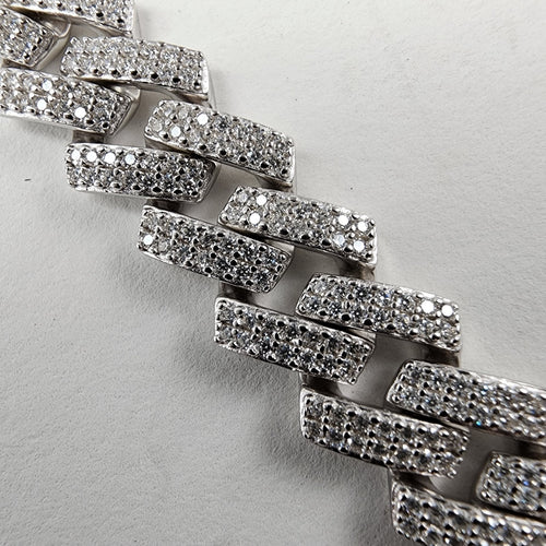 20" Moissanite 12mm Monaco Sterling Silver Tennis Necklace Iced Chain Cuban 76g