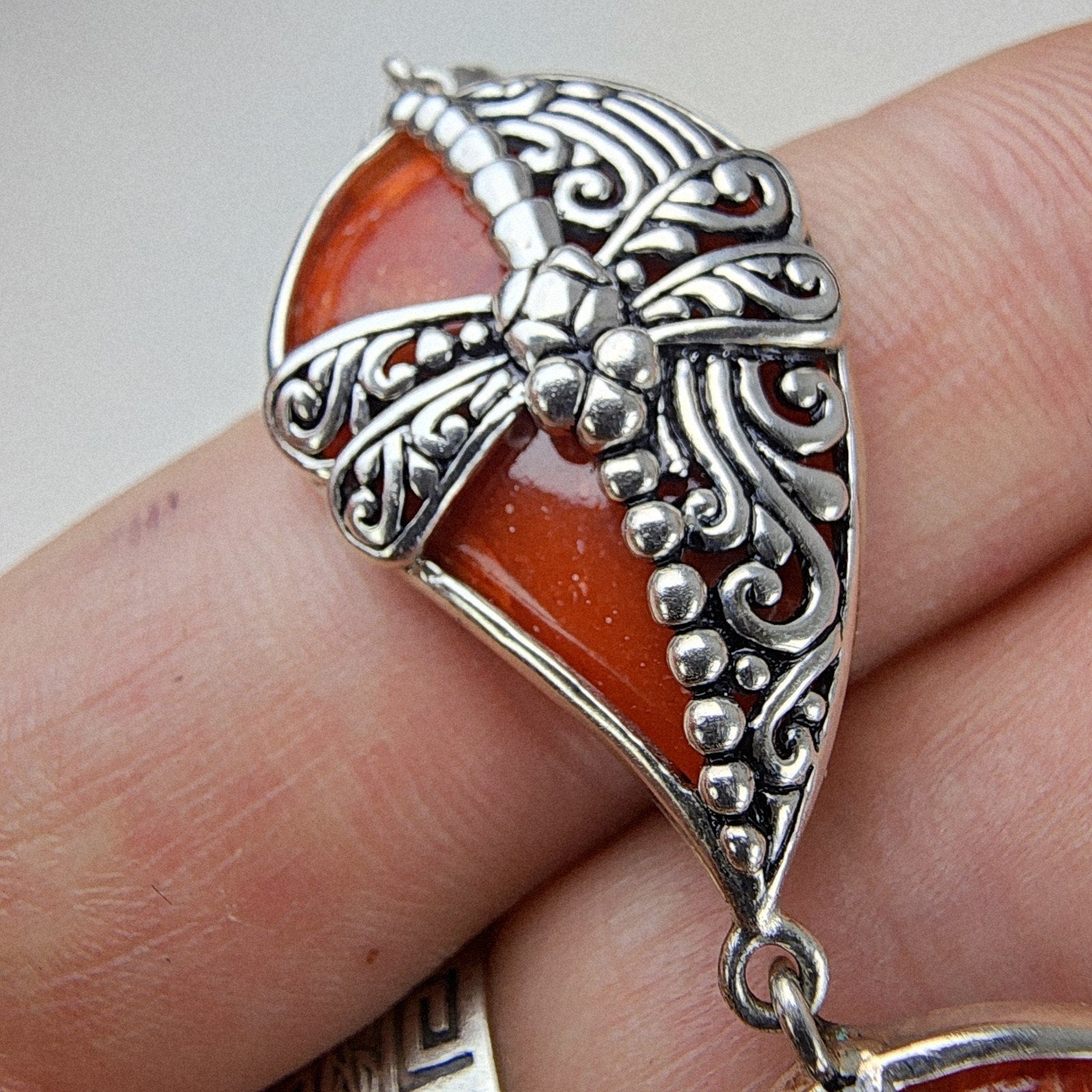 Orange Firefly Bracelet Sterling Silver 925 Adjustable 7" to 8"