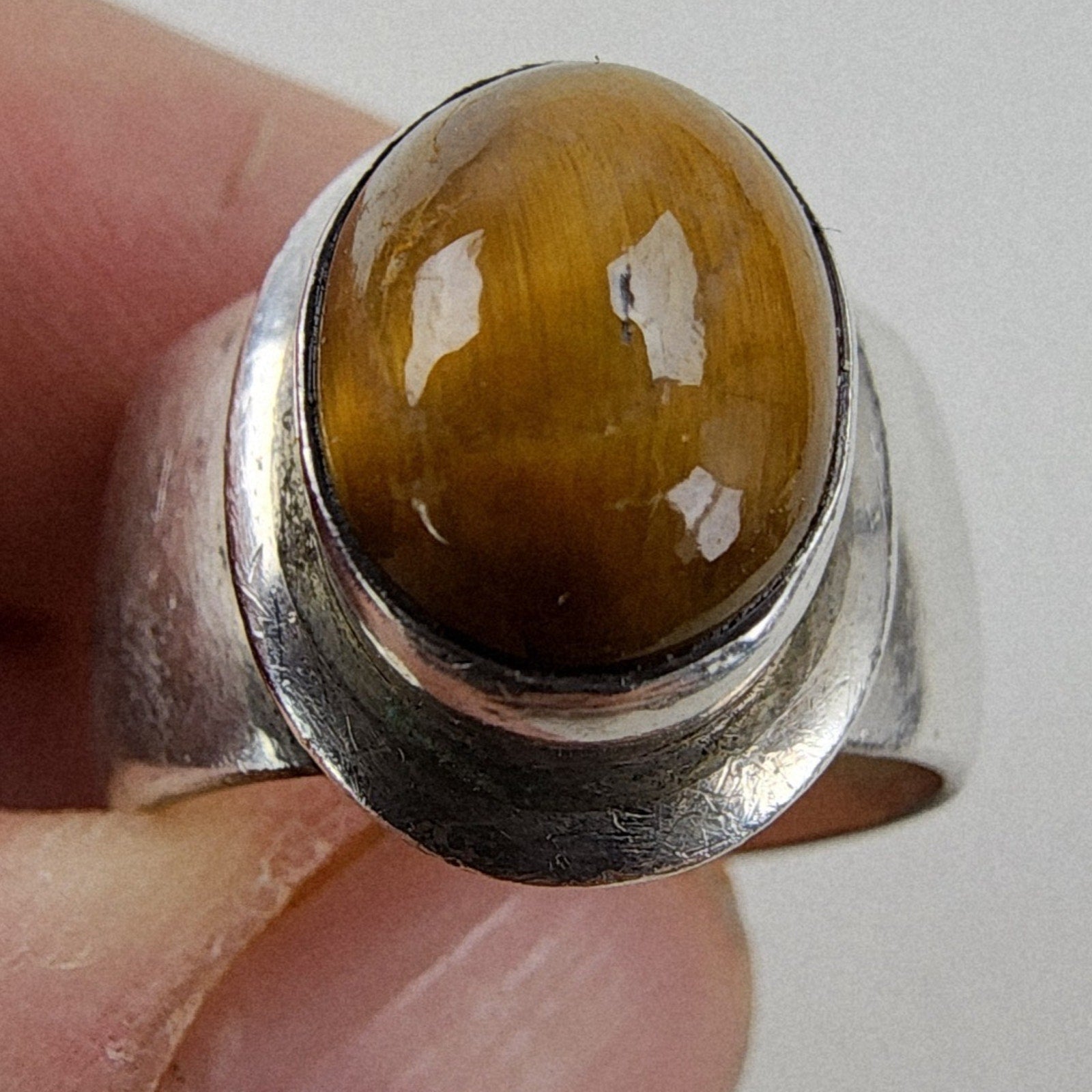 Tigers Eye Cabochon Ring Size 8 1/2 Sterling Silver 925 Vintage Southwestern