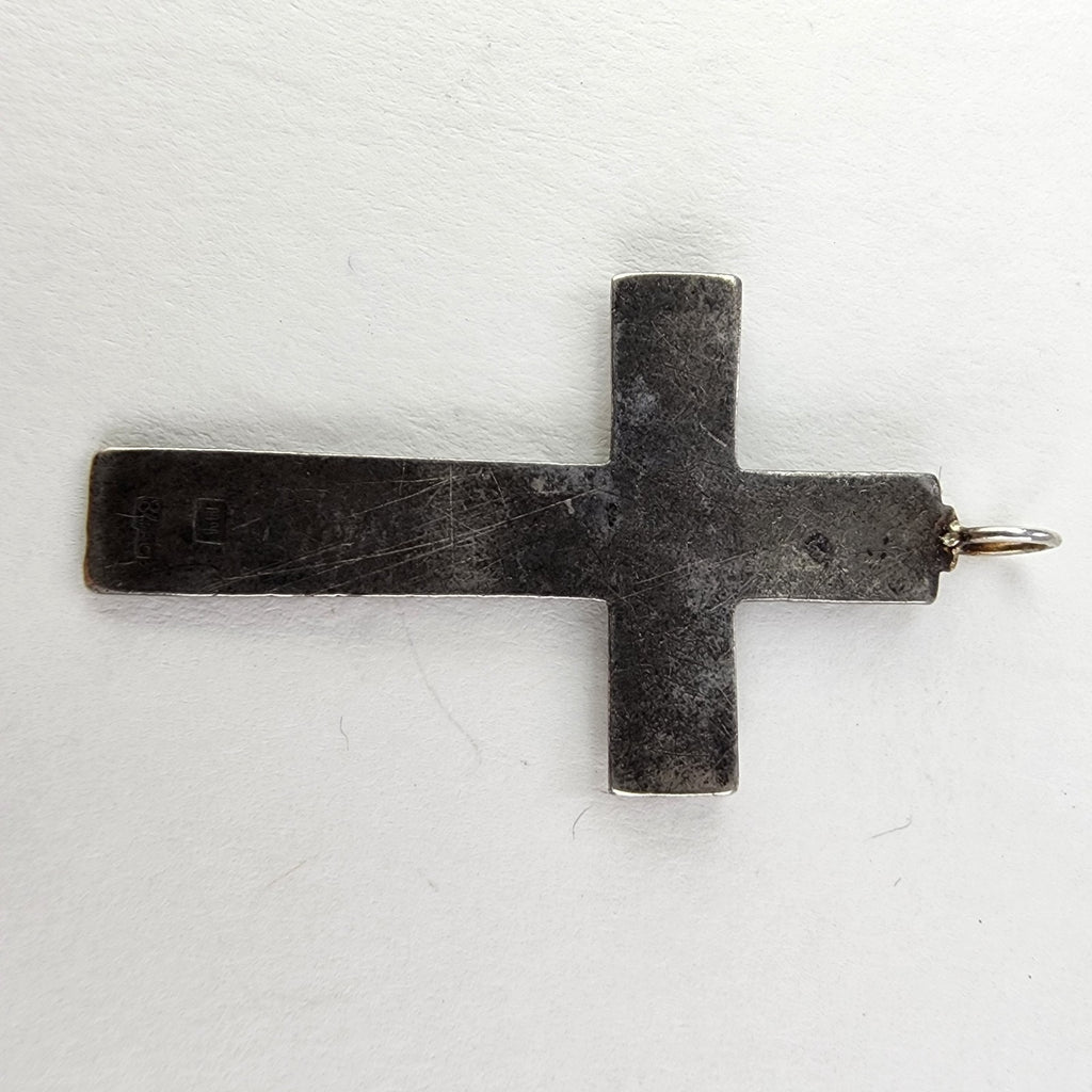 Russian Orthodox Imperial Engraved Floral 84 Silver 875 Crucifix Cross Pendant