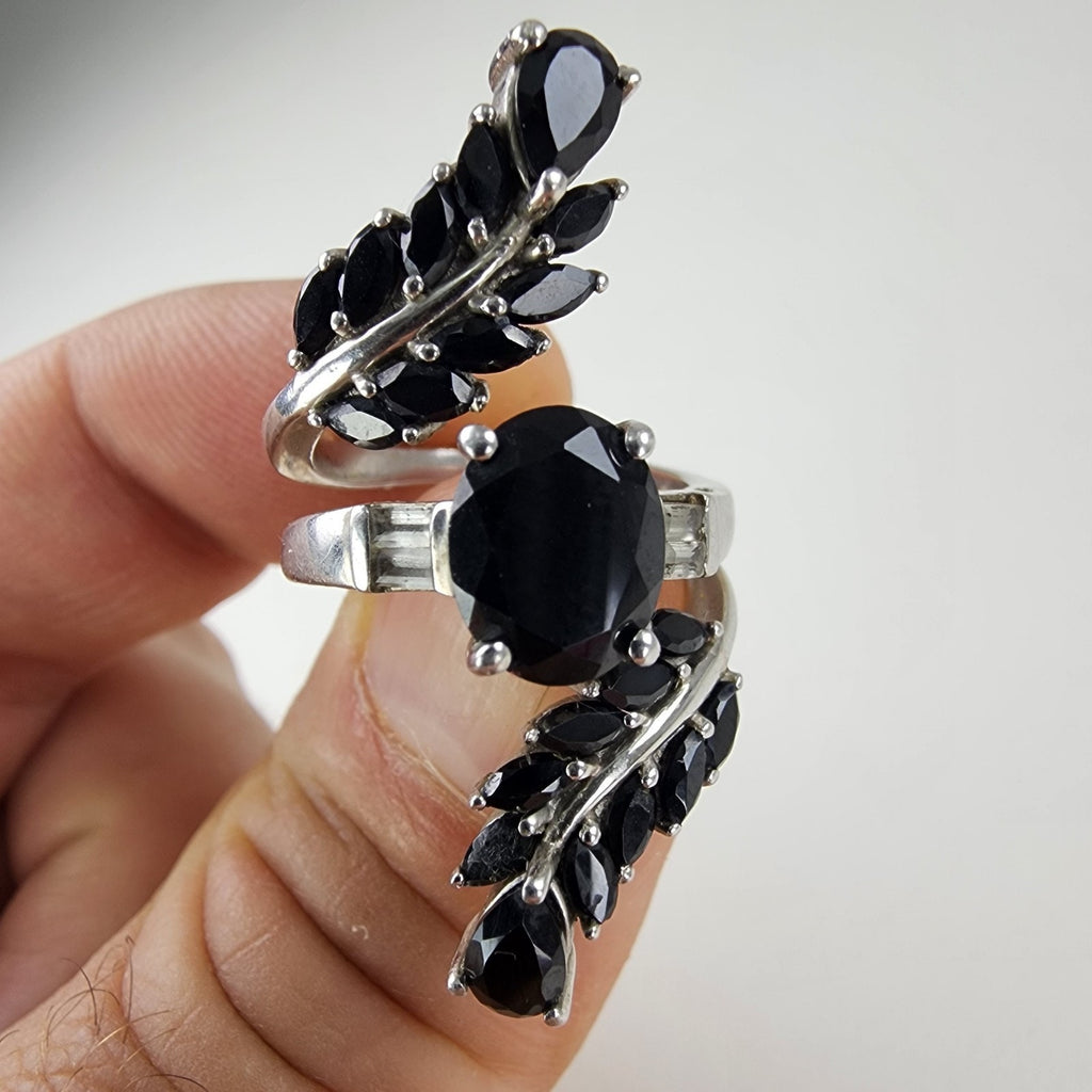 Sapphire Cluster Bypass Ring Size 7 1/2 Sterling Silver 925 Vintage