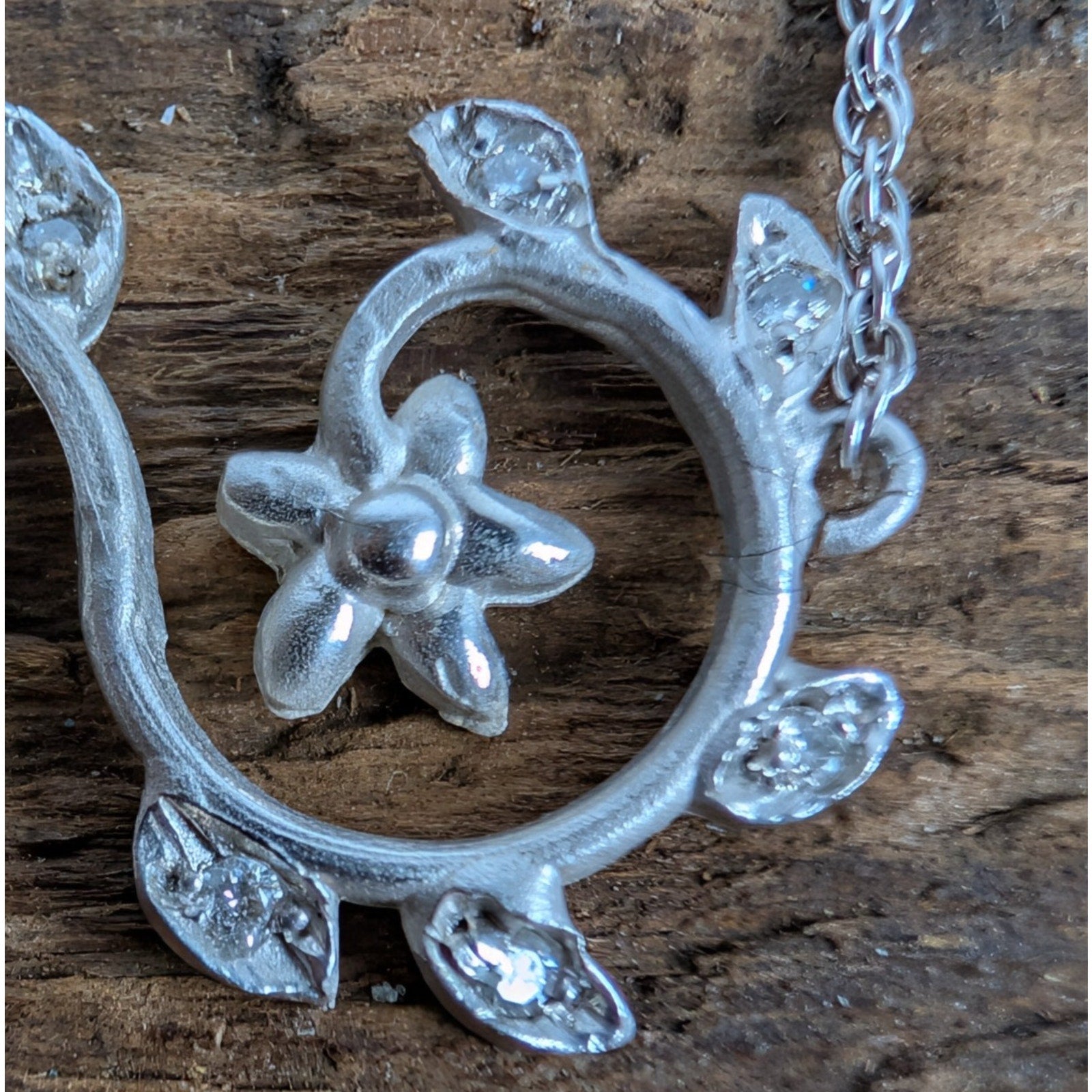 14K White Gold Diamond Accent Floral Vine 16" Necklace by Victoria Cunningham