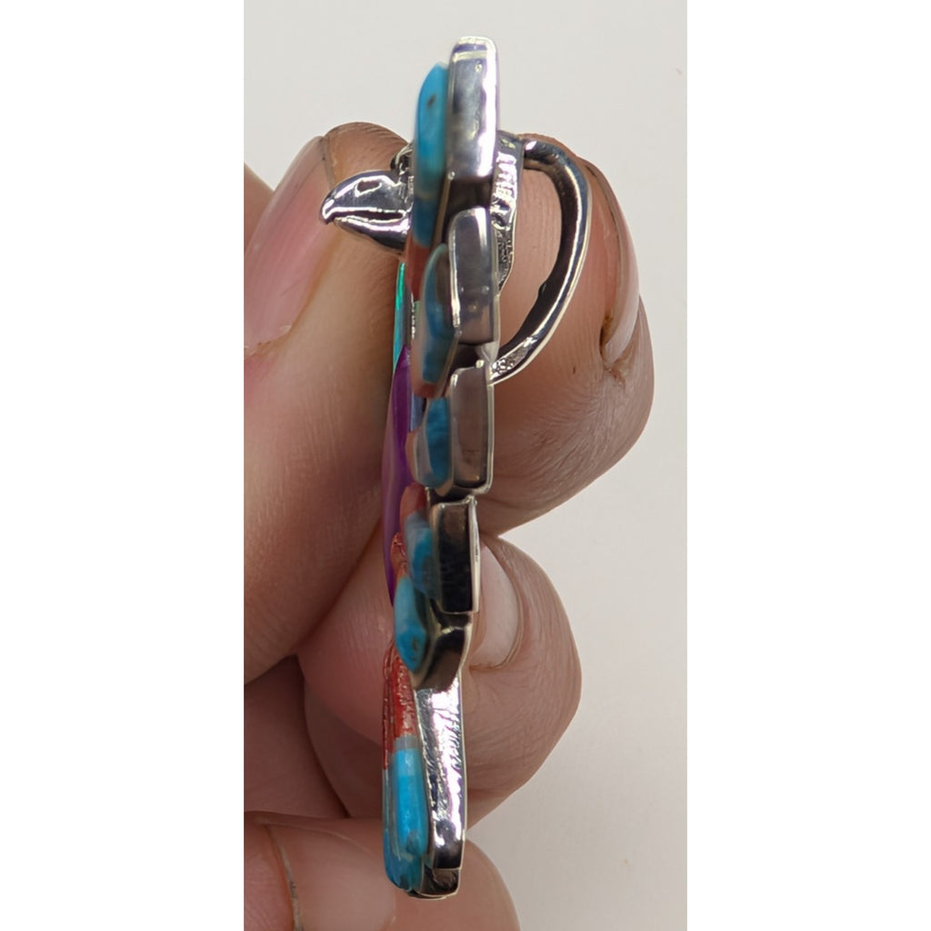 Bird Pendant Sterling Silver 925 Multistone Opal Turquoise Inlay Southwestern