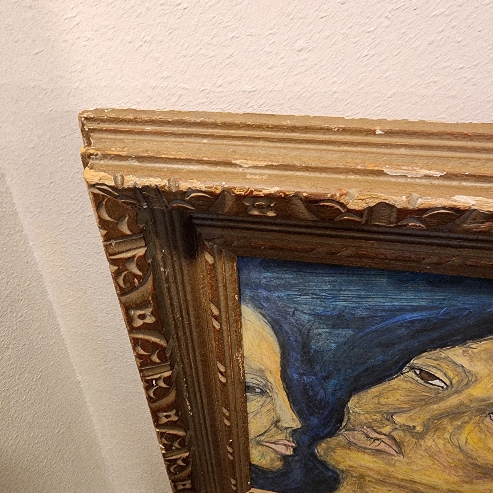 Expressionist Couple Acrylic on Panel Surrealist Painting Two Faces