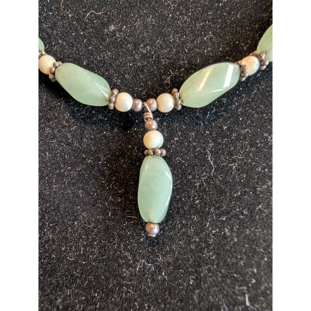 Vintage JADE Sterling Silver 925 Twisted Beaded 15" Statement Necklace