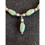 Vintage JADE Sterling Silver 925 Twisted Beaded 15" Statement Necklace
