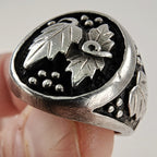 Black Hills Gold Signet Ring Size 9 in Sterling Silver 925 with Grape Leaves