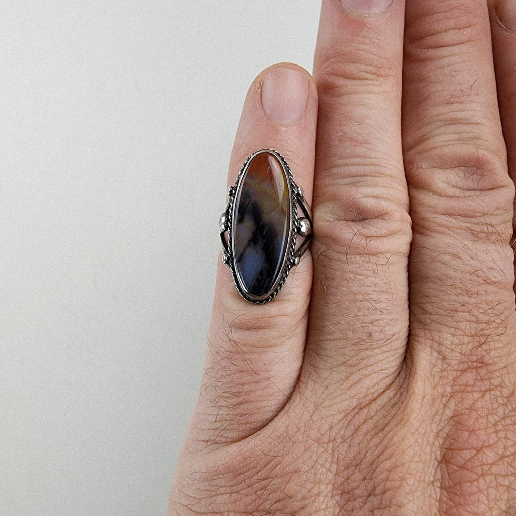 Old Pawn Plume Agate Ring Size 5 Sterling Silver 925 Vintage Native