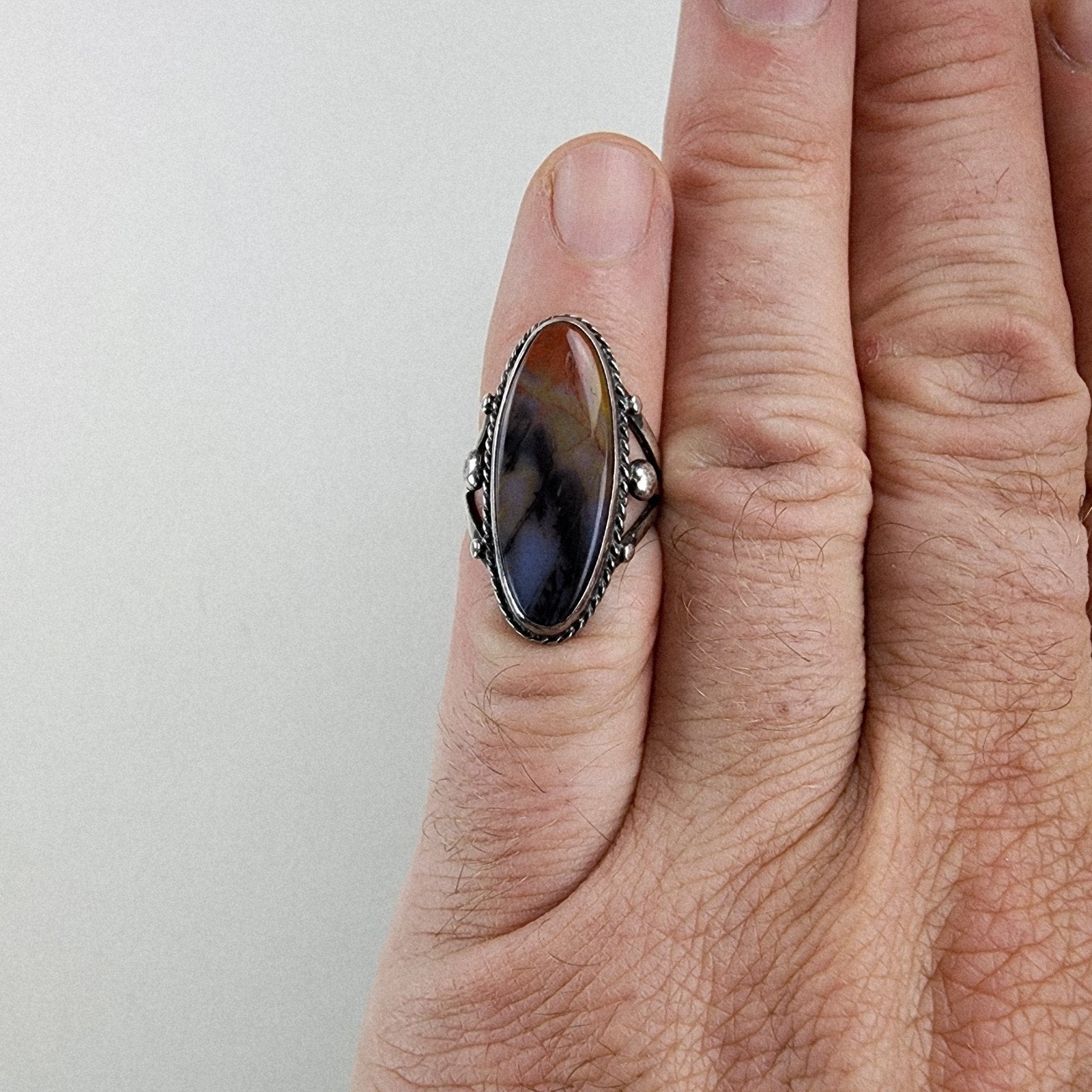 Old Pawn Plume Agate Ring Size 5 Sterling Silver 925 Vintage Native