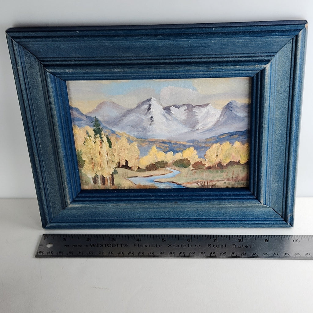 Mountain Landscape Miniature Acrylic on Panel Framed Painting