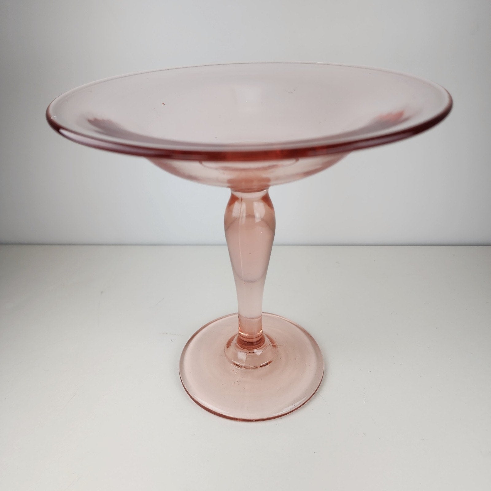 7" Pink Depression Glass Compote Vintage Stemware Candy Dish