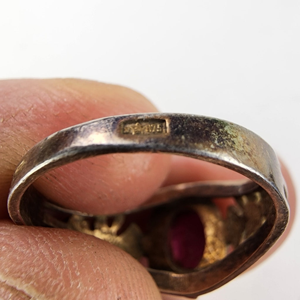 Pink Sapphire Russian Ring Size 9 1/2 Sterling Silver 875 Vintage Gold Finish