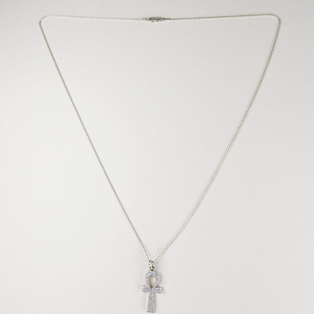 22" Moissanite Ankh Necklace Sterling Silver 925 New Iced Out