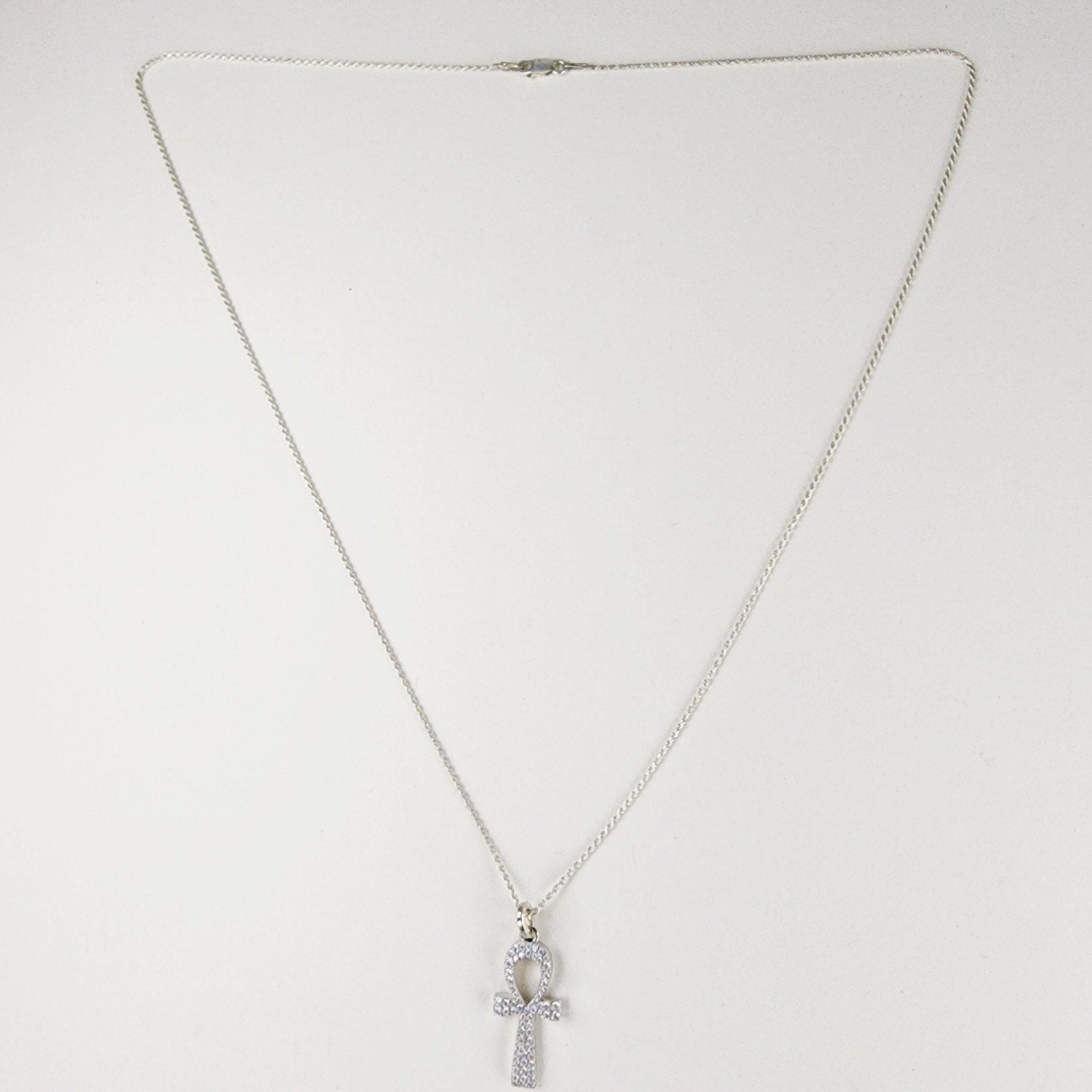 22" Moissanite Ankh Necklace Sterling Silver 925 New Iced Out