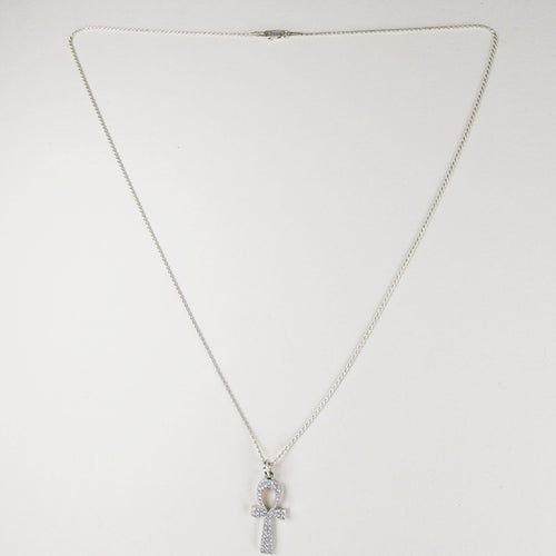 22" Moissanite Ankh Necklace Sterling Silver 925 New Iced Out