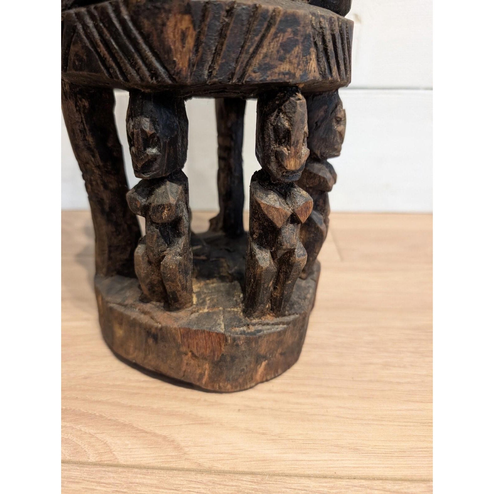 African DOGON Marriage Statue Wood Carved Couple and Children Figure 21"