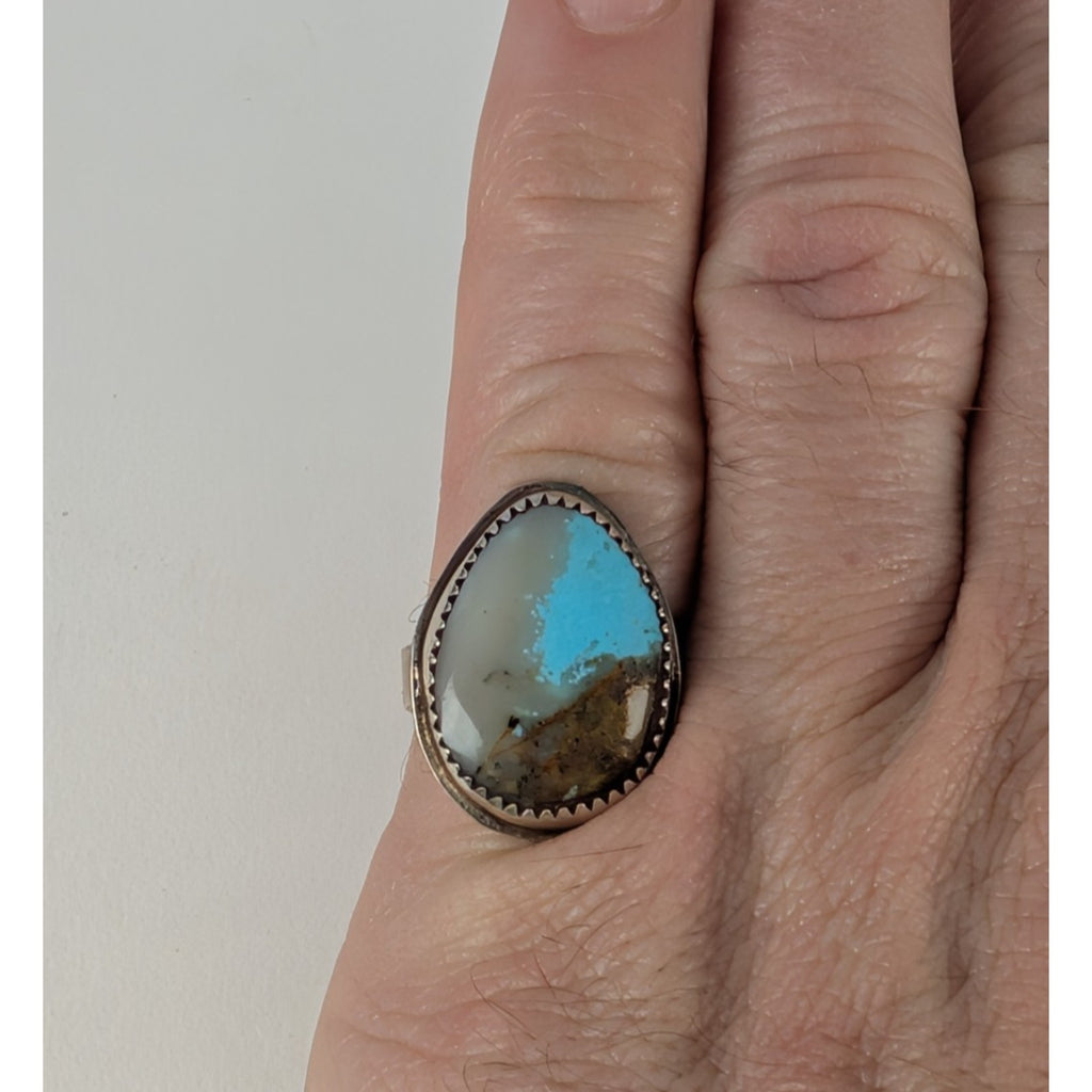 Native Boulder Turquoise Sterling Silver 925 Ring Size 9 Signed CKB