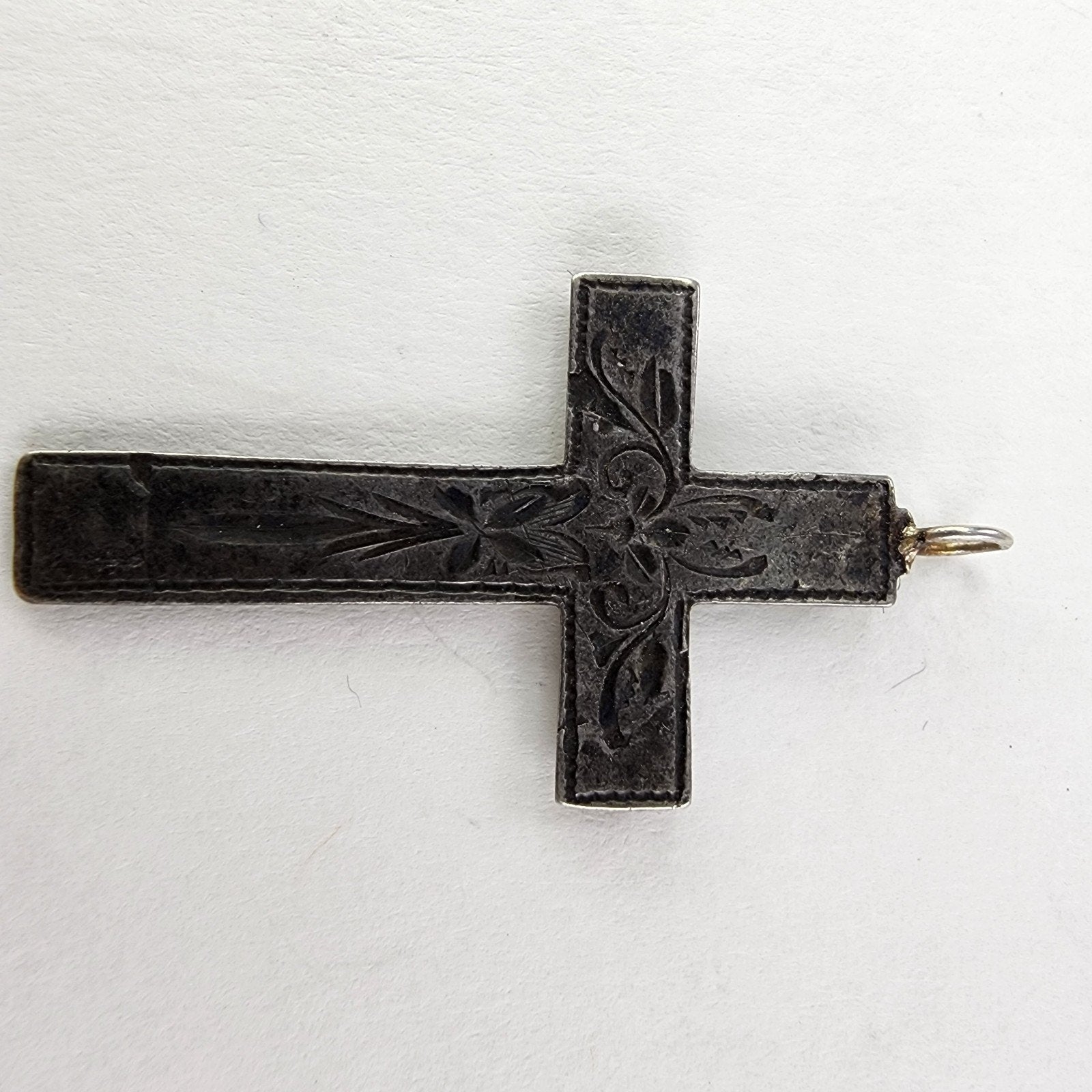 Russian Orthodox Imperial Engraved Floral 84 Silver 875 Crucifix Cross Pendant