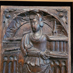 16th C Saint Barbara w Tower Wood Panel France Framed Renaissance Hand Carved