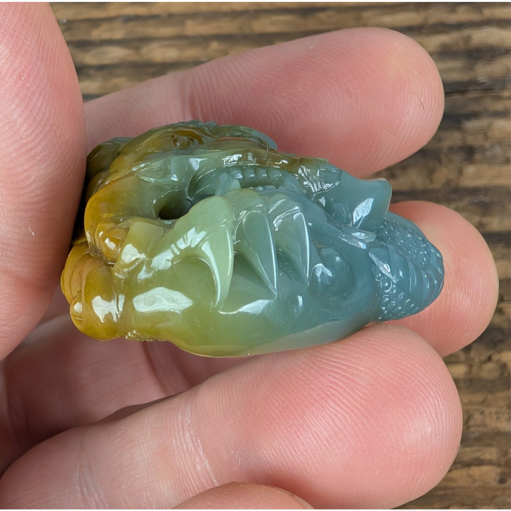 New Blue Guatemalan JADE Carved Chinese Dragon Pendant